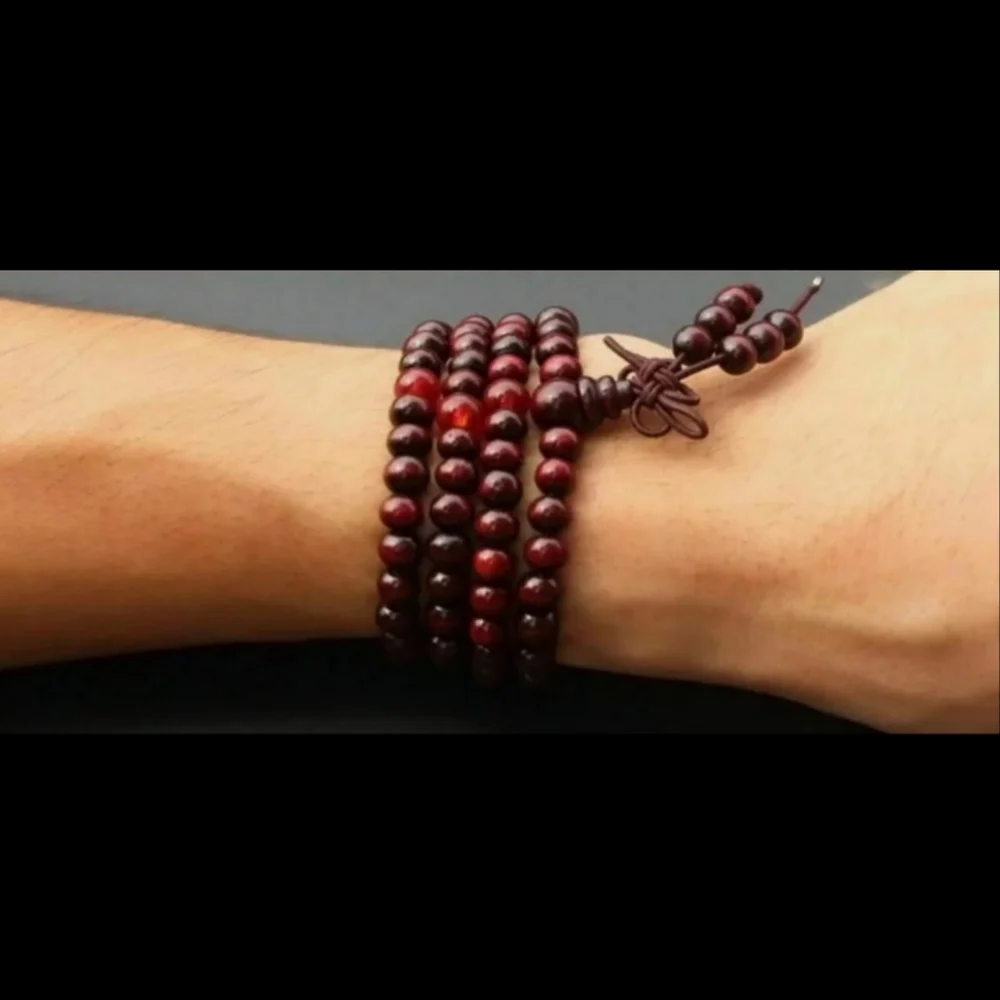 Mala Bead Yoga Sandalwood Wood Bracelet Red or Black Rosewood Bracelets